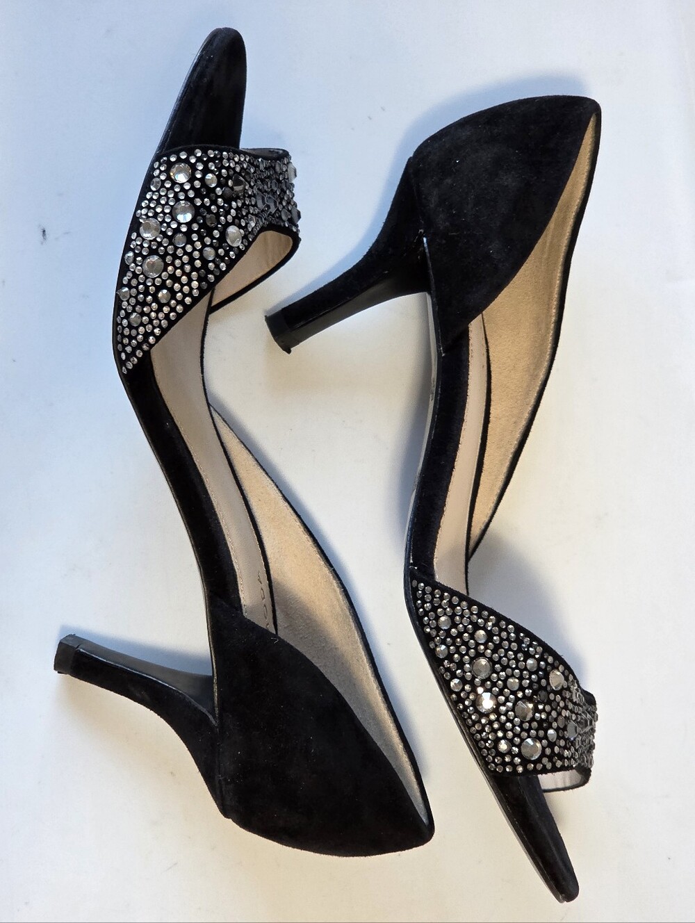 Pelle Moda Black Suede Sparkling Rhinestone Crystal D'Orsay Evening Pumps Sz 8